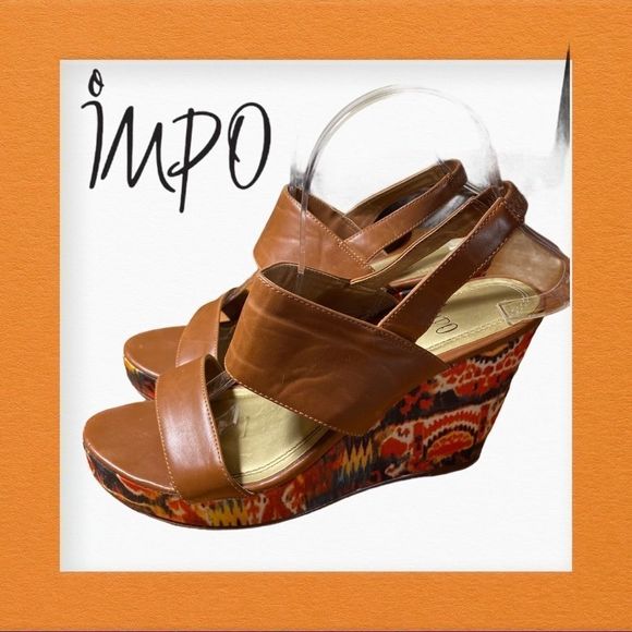 Impo "Wylie" Bohemian Tan Wedge Sandals 9 - Picture 1 of 6